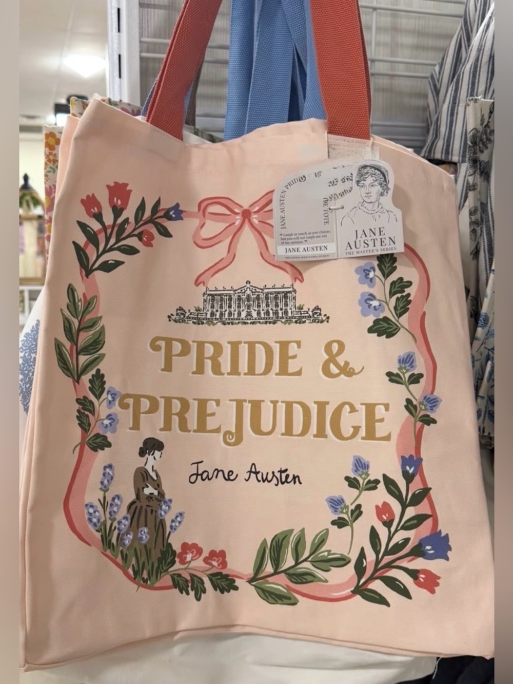 NWT Jane Austen 'Pride & Prejudice' Pink/ Peach Canvas Tote Bag